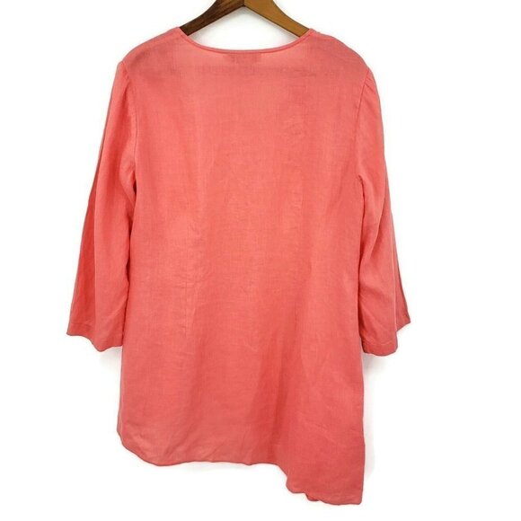 British India Linen Tunic Blouse Womens 9 Salmon Coral Lagenlook Asymmetric Top - Picture 3 of 3
